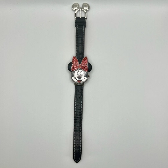 Disney Vintage Happy Minnie Mouse Red Stone Ears Watch Working - Picture 8 of 9
